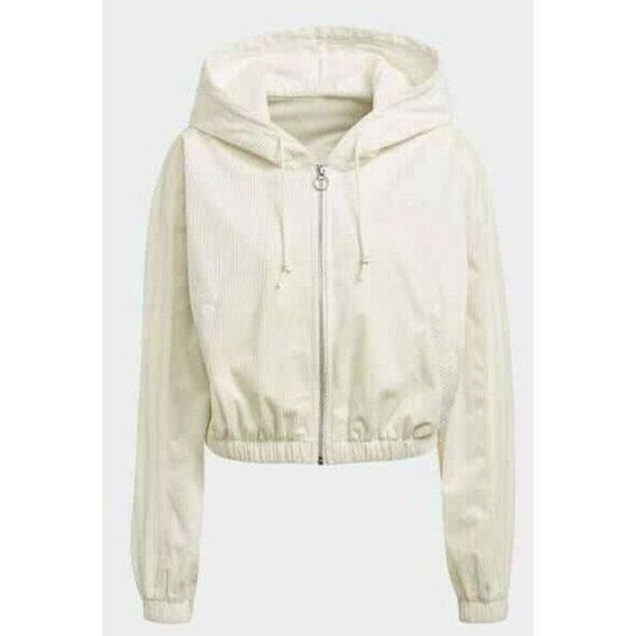 Adidas GU0828 Corduroy Hooded Track Top Jacket Off-White Cozy 3 Stripe $130 RARE - Picture 1 of 7